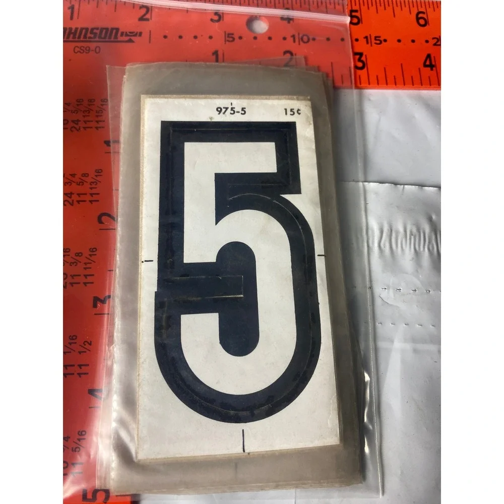 Vintage Meyercord Kwik-Space Number 5 Black Self Stick NOS 975-5 Sign Digit 5